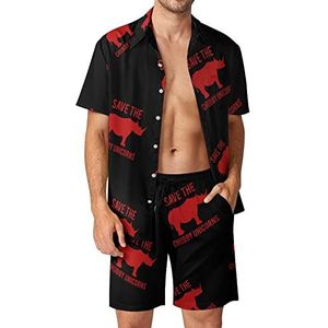 Save The Chubby Unicorns Hawaiiaanse bijpassende set 2-delige outfits button-down shirts en shorts voor strandvakantie