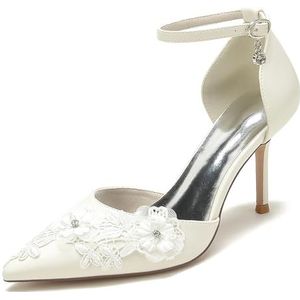 EICOFF Vrouwen Hoge Schoenen Gesloten Teen Trouwschoenen Enkelriem Pumps Dames met Kant Bloem Sandalen voor Bruids Bruiloft,Beige,35 EU
