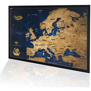 Europa kaart prikbord met gekleurde spelden - Bonus 100 pins, avontuurkaart met frame, gepersonaliseerde kaarten met originele kleuren, gemaakt in de EU, 43x3x53 cm, natuurlijk houten frame