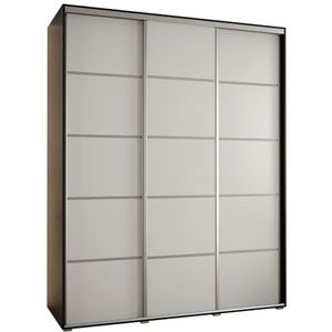 MEBLE KRYSPOL Davos 4 190 Kledingkast met drie schuifdeuren voor slaapkamer - Moderne Kledingkast met kledingroede en planken - 235,2x190x60 cm - Zwart Wit Zilver