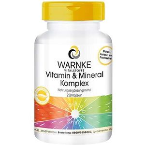 Vitamine A-Z - Multivitaminecapsules met 18 vitaminen en mineralen - HOGE DOSED - 250 capsules - bulkverpakking | Warnke Vitalstoffe - Duitse apothekerskwalitei