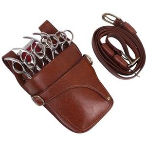 FOVAOK Echt lederen tas voor kappers, kappers, schaar, tas met riemclip, Bruin, 2PCS