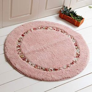 Badmat Ronde Tuin Handgemaakte Rose Reliëf Tapijt Slaapkamer Woonkamer Zachte en comfortabele Mat 90cm In Diameter Roze