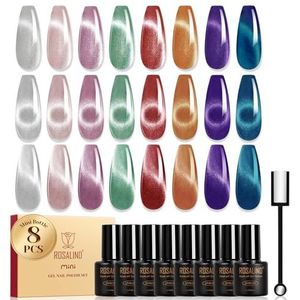 ROSALIND nagellak, magnetisch, 8 kleuren, wit, roze, paars, groen, rood, kristallen, Cat Eye gel, kattenoog met magneet, soak off mini-gel nagellak, cateye voor nail art manicure