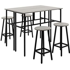 HOMCOM 6-delige eetkamerset eetkamerset zitgroep 2 bartafels met 4 stoelen in industrieel design barkrukset staalgrijs+zwart