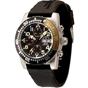 Zeno-Watch herenhorloge - Airplane Diver Automatic Chronograaf Numbers, zwart/geel - 6349TVDD-12-a1-9