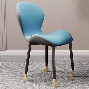 JAVYPPT Eetkamerstoelen, eetkamerstoelen, eetkamerstoel voor eetkamer, zakenhotel, keukenstoelen met PU-lederen rugleuning, woonkamerstoelen met metalen poten (blauw, gouden poten)