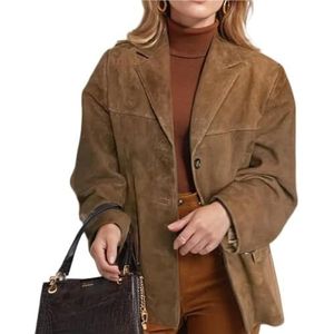 Leren jassen - Imitatieleren Jas - Bruin - Casual Knoopmodel - Plus-size