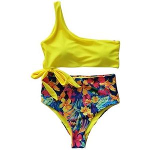 Bikiniset voor dames, hoge taille, bandage, bikiniset voor dames, bloemenprint, ruches, push-up strappy badmode, badpak, Co19543y2, M