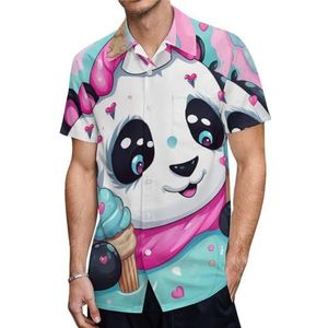 Kleurrijke Regenboog Eenhoorn Panda Heren Korte Mouw Shirts Casual Button-down Tops T-shirts Hawaiiaanse Strand Tees XL