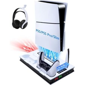 Mcbazel PS5 Slim Charging Station Fan 3-Speed Adjustable Multifunctional LED Cooling Charging Station Magnetic with Dual Charge Controller for Playstation 5/PS5 Slim UHD/Digital Edition-White