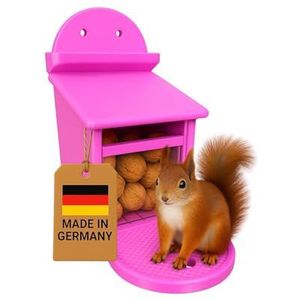 Voederbox voor eekhoorntjes, voederstation, weerbestendig van kunststof, voederautomaat/voederdispenser voor eekhoorntjes, roze