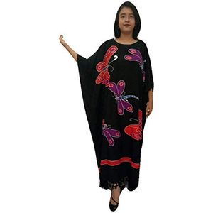 Cool Kaftans RIA Zwarte Dragonfly Kaftan Jurk Lange Dames Cover Strand Nachtjapon One Size, Zwart, one size