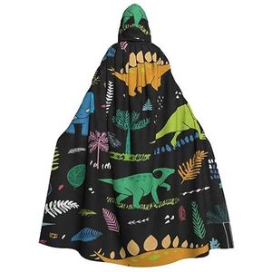 Evanem Unisex Hooded Mantel Halloween gewaad mantel kleurrijke Mexicaanse strepen Halloween kostuum cape voor man vrouw heks cape dinosaurus palmblad, eenheidsmaat