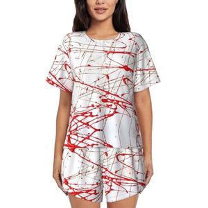 YJxoZH Rode Verf Art Print Womens Zomer Pyjama Sets Nachtkleding Dames Korte Mouw Nachtkleding Pjs Lounge Met Zakken, Zwart, XXL