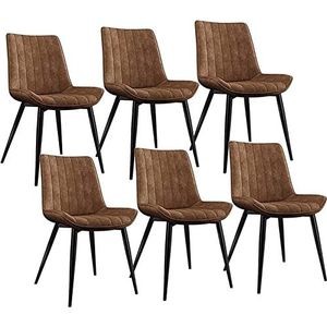 GEIRONV Moderne PU lederen eetkamerstoelen set van 6, for kantoor lounge keuken slaapkamer stoelen stevige metalen poten make-up stoel Eetstoelen (Color : Orange, Size : Black legs)
