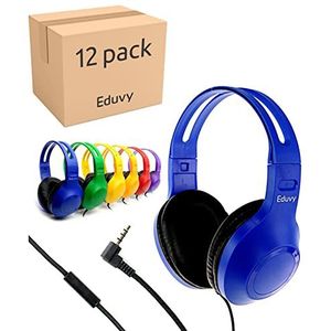 Eduvy Bulk hoofdtelefoon voor klaslokaal met microfoon, zware schoolpack bedrade hoofdtelefoon voor studenten. Leraar moet benodigdheden hebben van elementair tot college (12 stuks gemengde kleuren)