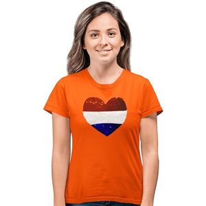 Dames T-shirt Nederlandse vlag met hart magic sequence | koningsdag kleding | Oranje (DE/NL/SE/PL, Alfabetisch, XL, Regular, Regular, Orange)