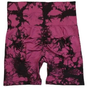 Naadloze Tie Dye Sport Shorts Voor Dames Zomer Elastische Scrunch Hoge Taille Push-Up Buikcontrole Gym Fitness Workout -Zwarte Wijn Rood-L