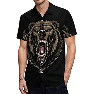 Ferocious Grizzly Bear Hawaiiaanse shirts voor heren, korte mouwen, casual overhemd met knopen, vakantie, strandshirts, L