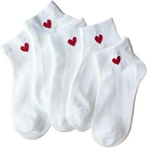 YIJIANUO 5 Pairs Mooie Hart Katoenen Sokken Vrouwen Zomer Mode Zwart Wit Sport Korte Sokken Meisjes Leuke Stijl Lage Buis Boot Sokken 35-40, 5 paar wit, EU 35-40