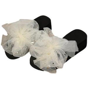 2024 Nieuwe Slippers Met Mesh Bloem Vrouwen Sleehak Sandalen Met Ster Pailletten Zomer Nieuwe Slippers Eva Platform Slippers Casual Strand Schoenen (Color : White, Size : 41 EU)