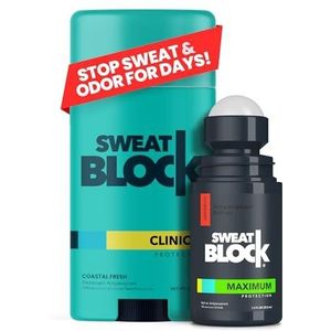 SweatBlock Antiperspirant Deodorant Max Clinical System for Men & Women. Treat Hyperhidrosis, Excessive Sweating & Underarm Odor - Includes: (1) DRIBOOST [PM] Maximum Strength Antiperspirant Roll-on + (1) [AM] Clinical Deodorant