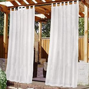 Atack-B Buitengordijnen voor terras met plakband jute linnen voile pure gordijnen, 2 panelen waterdichte transparante gordijnen voor pergola, veranda dek tuinhuisje cabana (132 x 213 cm (b x l), wit)