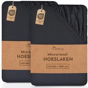 NatureMark Hoeslaken, microvezels, 2 stuks, in vele maten en kleuren (laken 140x200-180x200 cm, Zwart)