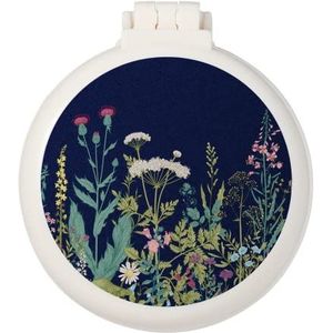 Mini-haarborstel, zakhaarborstel met spiegel, draagbaar voor tas/zak, reisformaat (zwarte bloemen en planten)