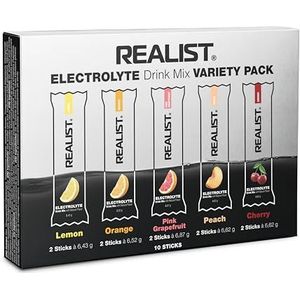 REALIST Elektrolyten zonder suiker - elektrolyt poeder met 1000 mg natrium, 330 mg kalium en 60 mg magnesium - Fast Hydration - Sport, KETO, vasten (10 sticks, probeerpakket (5 soorten van elk 2