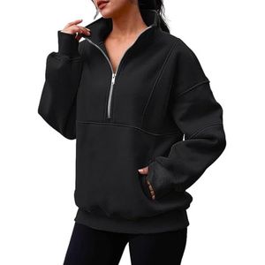 Sweatshirt met halve rits dames,Y2K Pullover-hoodiejassen met halve rits - Pullover met lange mouwen en opstaande kraag en zakken, oversized atletische trendy herfst-winterkleding Weien