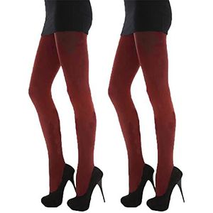 Dames 300 Denier Zachte Warm & Gezellige Fleece Thermische Panty, 2 Pack - Wijn, XL