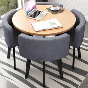 Ronde vergadertafel, kleine vergadertafel voor 4, houten tafelblad, ruimtebesparend ontwerp, eenvoudige montage, voor kantoor, vergaderruimte, woonkamer, keuken