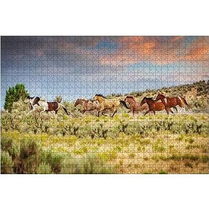 Jigsaw Puzzel 1000 Stuks kudde Wilde Paarden Lopen In Utah Lopen Houten Puzzel Cadeau Houten Puzzel Voor Volwassenen En Kinderen Jongens Onmogelijke Puzzel