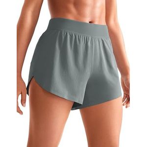CRZ YOGA Women's High Waisted Running Shorts - Side Split Quick Dry Sports Shorts Lichtgewicht Gym Shorts met voering Grijze Salie XXS