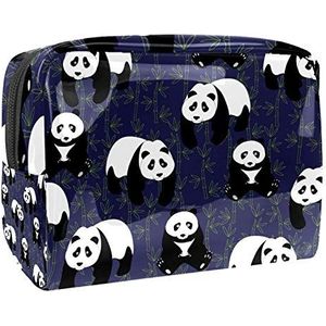 Make-uptas PVC toilettas met ritssluiting waterdichte cosmetische tas met Panda en bamboe blauw voor vrouwen en meisjes