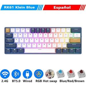 QPSJXN Mechanisch toetsenbord met achtergrondverlichting, RGB Compact 61 RGB Bluetooth 2.4G, gaming-toetsenbord (Spaans Klein Blue)