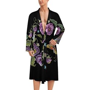 Bloemen Kolibries herenmantel zachte badjas pyjama nachtkleding loungewear ochtendjas met riem S