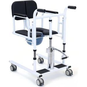 SAYEYBU Hydraulic Patient Lift Transfer Chair for Home, Portable Bedside Commode Wheelchair, Transfer Aid for Elderly, Adjustable Height, 180°Split Seat, 200KG Capacity,zwart,bare metal