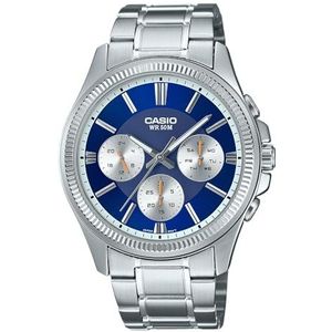 Casio Heren Horloge - MTP-1375D-2A1VDF Blauwe Wijzerplaat, Zilveren Band, ZILVER, Klassiek