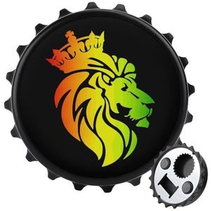 Rasta-Reggae-Lion Magnetische Flesopener Gepersonaliseerde Bieropener Flesdop Koelkastmagneten voor Thuis Keuken Zwart-Stijl