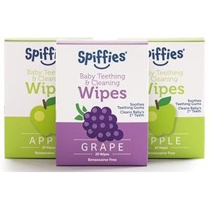 Spiffies ToothWipes, TP50 tripack, 40 appel, 20 druiven, 60-doekjes