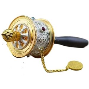 DQZRTUECA Handstroegende boeddhistisch gebedswiel Hand vastgehouden gebedswiel Boeddhistisch gebedswiel Gebedwiel met scroll, wiel om te bidden(White)