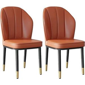 GEIRONV Moderne eetkamerstoelen set van 2, met metalen poten keuken bijzetstoelen PU lederen woonkamer stoelen slaapkamer lounge stoel Eetstoelen (Color : Orange, Size : 39x44x88cm)