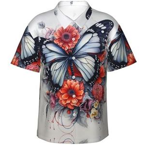 XTYGETY Bloemen en vlinder print zomer strand button-down korte mouw Hawaiiaanse shirt voor mannen tropische vakantie shirts, Zwart, S