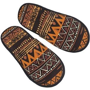 BONDIJ Afrikaanse modder doek tribal print slippers zachte pluche huispantoffels warme instappers gezellige indoor outdoor slippers voor vrouwen, Zwart, one size