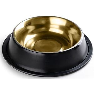 STILGUT Voedingsbak voor hond en kat, aluminium voederbak 0,2 l, hondenbak, kattenbak, waterbak - zwart/goud