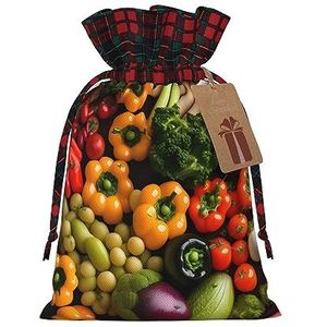 Verscheidenheid verse groenten fruit herbruikbare geschenktas-trekkoord kerstgeschenkzak, perfect voor feestelijke seizoenen, kunst & ambachtelijke tas
