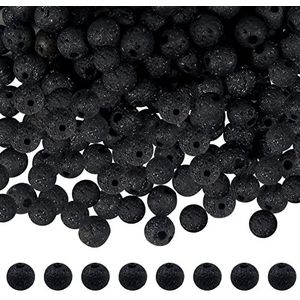 TOAOB 580 stuks, 6 mm, zwart, natuurlijke lavasteen, ronde chakraparels, voor het maken van sieraden, accessoires, vrije tijd, knutselen, bedels